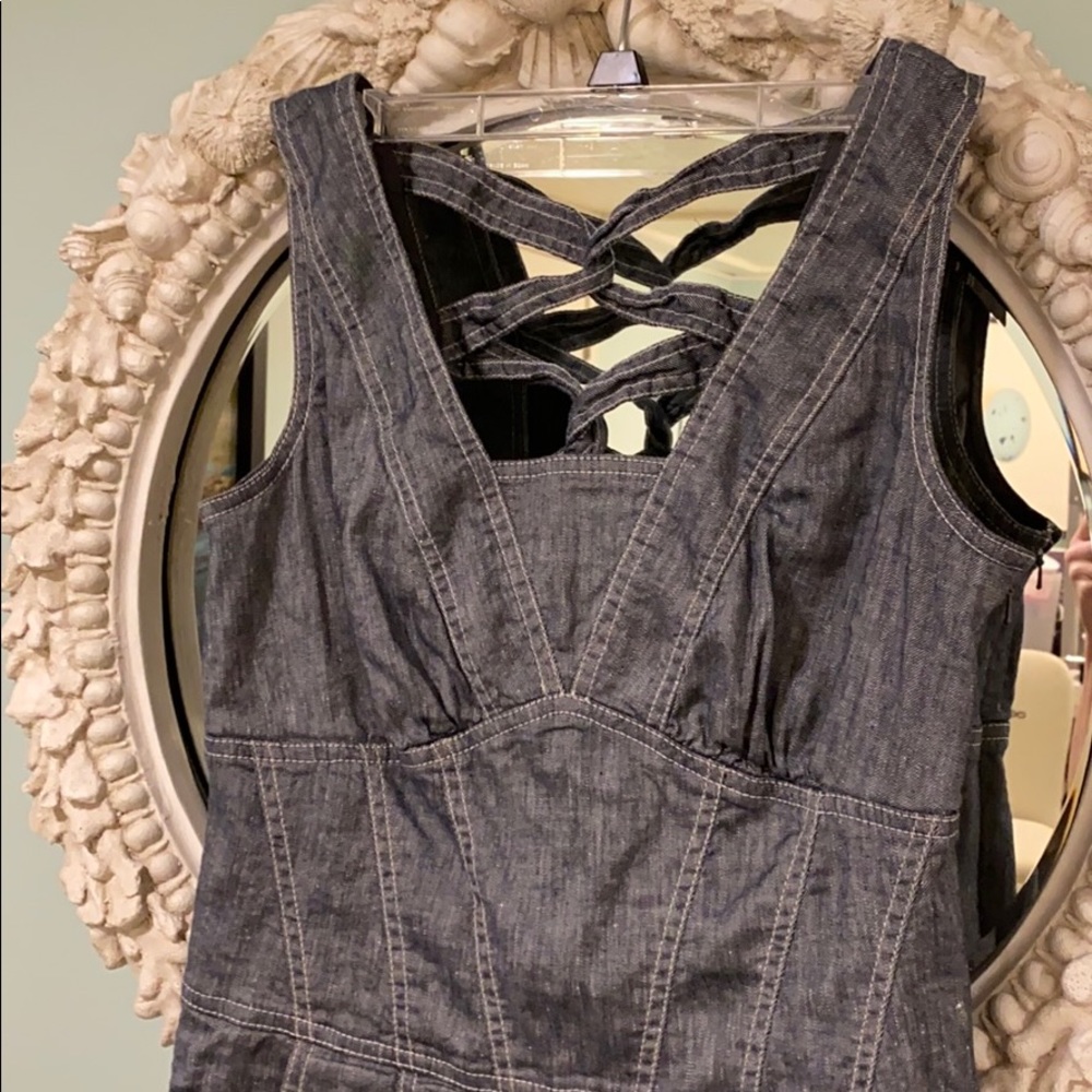 ETCETERA denim chambray twist back dress